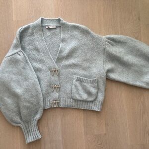Zara baby blue cardigan with rhinestone bow